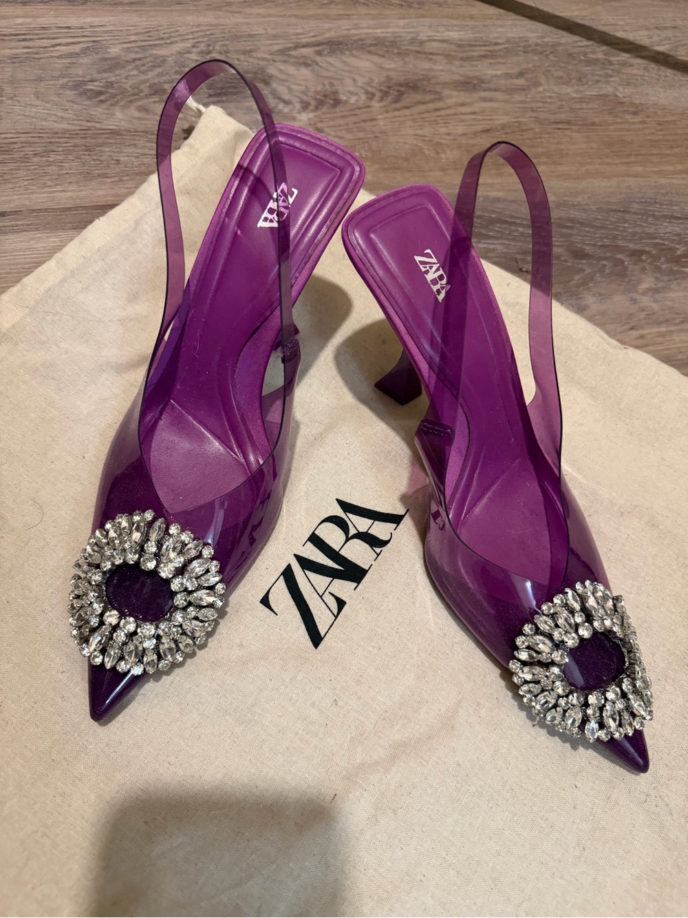 Zara Violet Slingback Pointed Heels with Crystal Sunburst